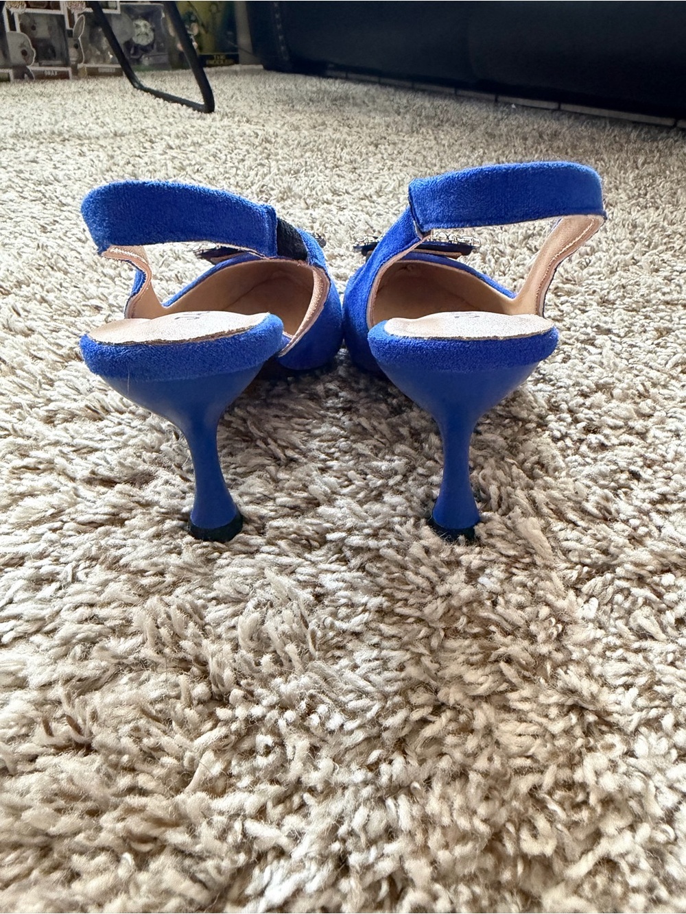 Adams Blue Pointed Slingback Heels with Crystal Buckle - Picture 5 of 5